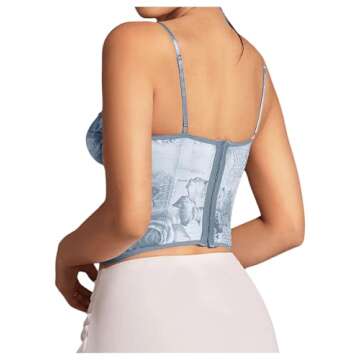 SHENHE Women's Lace Bustier Corset Top Sexy Floral Backless Going Out Tops Mesh Crop Top Camisole Du...
