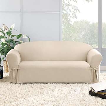 SureFit Home Décor Duck Cotton Solid Sofa Slipcover (Natural Color) - One Piece Full Length Relaxed...