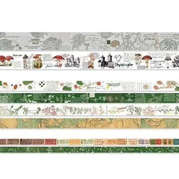 ZMLSED Vintage Green Washi Tape Set, 8 Rolls Antique Mushroom Japanese Masking Writable Decorative Tapes for Bullet Journal Planners DIY Crafts Arts Scrapbooking Adhesive