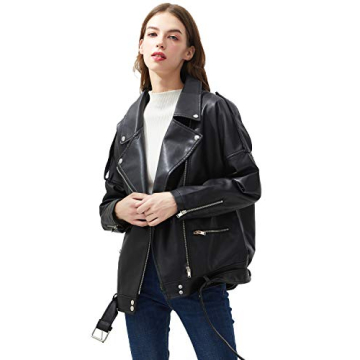 LY VAREY LIN Women Black Faux Leather Jackets – Stylish and Functional Motor Biker Jacket with Bel...