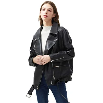 LY VAREY LIN Women Black Faux Leather Jackets – Stylish and Functional Motor Biker Jacket with Bel...