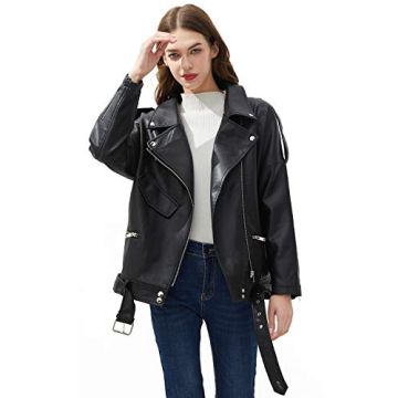 LY VAREY LIN Women's Faux Leather Motor Jacket