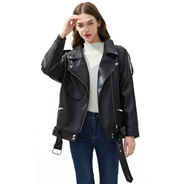 LY VAREY LIN Women's Faux Leather Motor Jacket