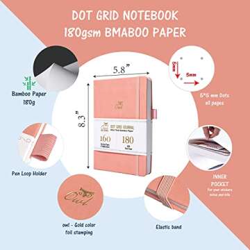 BUKE A5 OWL Dot Gird Journal Dotted Notebook 160 Pages, Size 5.7X8.2 Inch, 180 GSM Ultra Thick Bambo...