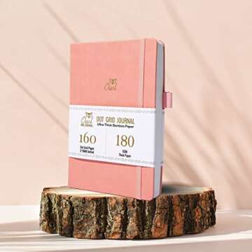BUKE A5 OWL Dot Gird Journal Dotted Notebook 160 Pages, Size 5.7X8.2 Inch, 180 GSM Ultra Thick Bamboo Paper, Drawing Sketchbook(PINK)