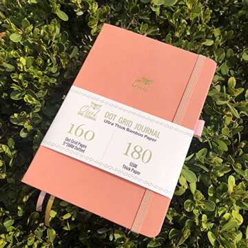 BUKE A5 OWL Dot Gird Journal Dotted Notebook 160 Pages, Size 5.7X8.2 Inch, 180 GSM Ultra Thick Bamboo Paper, Drawing Sketchbook(PINK)