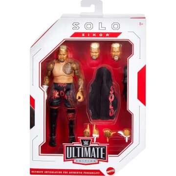 Mattel WWE Ultimate Edition Action Figure & Accessories, 6-inch Solo Sikoa Collectible Set, Swappable Heads & Hands, 30 Articulation Points​​