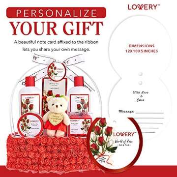 Valentines Day Gifts for Her, Spa Gift Basket for Women, Red Rose Bath and Body in Floral Handmade B...