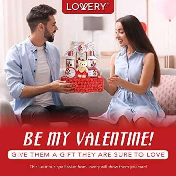 Valentines Day Gifts for Her, Spa Gift Basket for Women, Red Rose Bath and Body in Floral Handmade Basket - Bubble Bath, Body Butter, Salts, Shower Gel, Flower Soaps, Teddy Bear for Mom