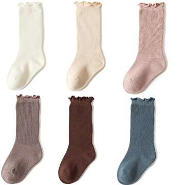 Exegawe Baby Girls Socks Cotton Toddler Knee-High Stockings Kids Cozy Warm Solid Color Ruffles Long Socks for 0-5T(Solid 6 Pairs,XS/0-6m)