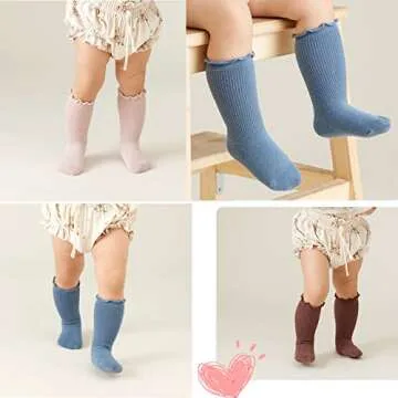 Exegawe Baby Girls Socks Cotton Toddler Knee-High Stockings Kids Cozy Warm Solid Color Ruffles Long Socks for 0-5T(Solid 6 Pairs,XS/0-6m)