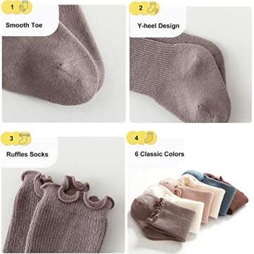 Exegawe Baby Girls Socks Cotton Toddler Knee-High Stockings Kids Cozy Warm Solid Color Ruffles Long Socks for 0-5T(Solid 6 Pairs,XS/0-6m)