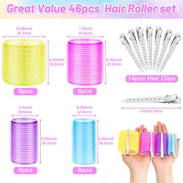 46pcs Hair Curlers Rollers, Cludoo Jumbo Big Hair Roller Sets with Stainless Steel Duckbill Clip, 4 ...