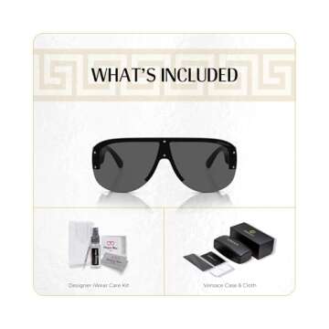 Versace VE4391 GB1/87 48MM Black/Dark Grey Shield Sunglasses for Men + BUNDLE With Designer iWear Eyewear Kit