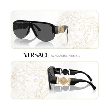 Versace VE4391 GB1/87 48MM Black/Dark Grey Shield Sunglasses for Men + BUNDLE With Designer iWear Eyewear Kit