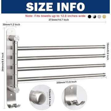 NearMoon Swivel Towel Rack, Thicken SUS304 Stainless Steel 4-Arm Towel Bar, Space Saving Wall Mounte...