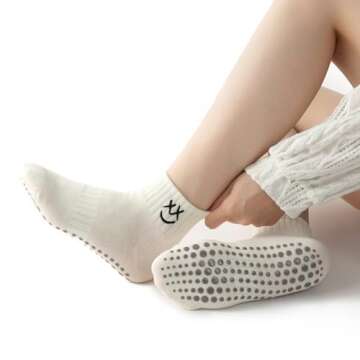 Soxbang 3/6 Pairs Pilates Socks with Grips,Yoga Socks Barre Socks Non Slip Socks Embroidery for Barr...