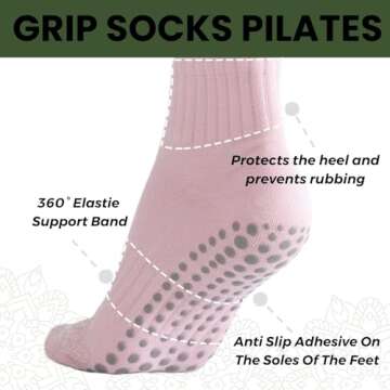 Soxbang 3/6 Pairs Pilates Socks with Grips,Yoga Socks Barre Socks Non Slip Socks Embroidery for Barre Ballet Barefoot Workout (3Pairs-Cream)