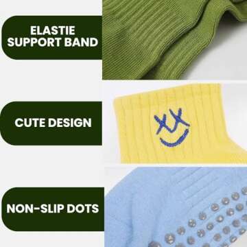 Soxbang 3/6 Pairs Pilates Socks with Grips,Yoga Socks Barre Socks Non Slip Socks Embroidery for Barre Ballet Barefoot Workout (3Pairs-Cream)