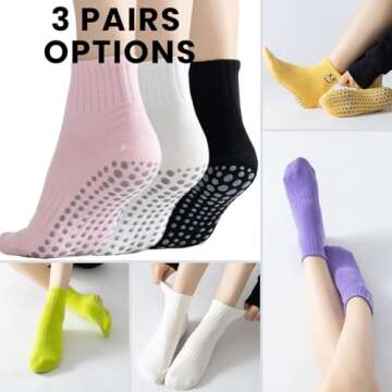 Soxbang 3/6 Pairs Pilates Socks with Grips,Yoga Socks Barre Socks Non Slip Socks Embroidery for Barre Ballet Barefoot Workout (3Pairs-Cream)