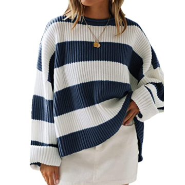 ZESICA Cozy Oversized Striped Sweater for Women