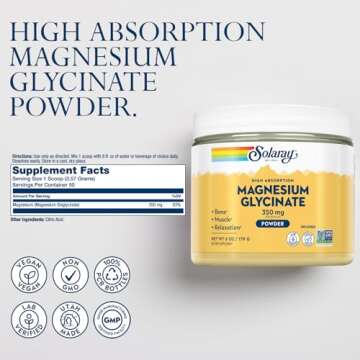 SOLARAY Magnesium Glycinate Powder 350 mg - Unflavored Magnesium Powder for Bone, Muscle, and Relaxa...
