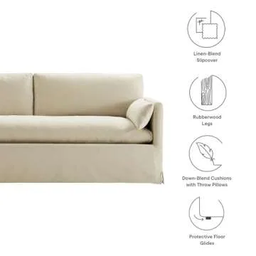 Modway Wellfleet 85" Luxe Slipcovered Sofa for Modern Living