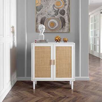 Finnhomy Sideboard Buffet Storage Liquor Cabinet with Rattan Decorated Doors, Kitchen, Dining Room, ...