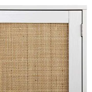 Finnhomy Sideboard Buffet Storage Liquor Cabinet with Rattan Decorated Doors, Kitchen, Dining Room, Hallway, Cupboard Console Table, Accent Cabinet, 31.5X 15.8X 34.6 Inches, White