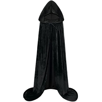 Sarfel Black Hooded Cloak - Luxurious Velvet Wizard Cape for Costumes
