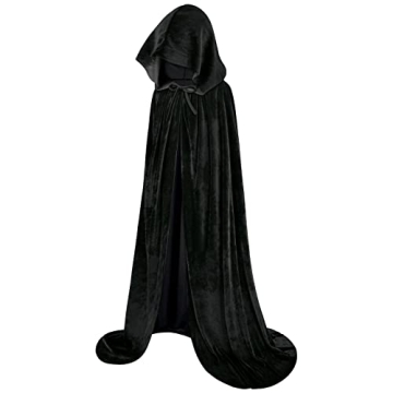 Sarfel Black Velvet Hooded Cloak for Costumes