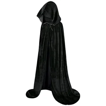 Sarfel Black Velvet Hooded Cloak for Costumes