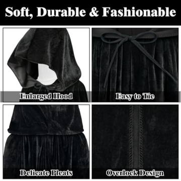 Sarfel Black Velvet Hooded Cloak for Costumes