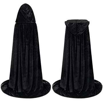 Sarfel Black Velvet Hooded Cloak for Costumes