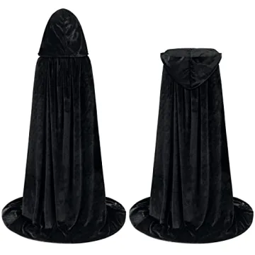Sarfel Black Velvet Hooded Cloak for Costumes