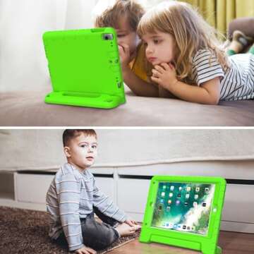 AVAWO Kids Case for iPad 9.7 2017/2018 & iPad Air 2 with Built-in Screen Protector - Light Weight Shock Proof Convertible Handle Stand Friendly Kids Cover for 9.7 iPad 5th & 6th Gen - Green