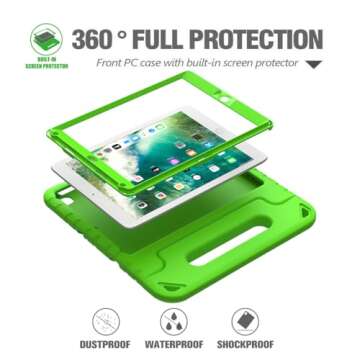 AVAWO Kids Case for iPad 9.7 2017/2018 & iPad Air 2 with Built-in Screen Protector - Light Weight Shock Proof Convertible Handle Stand Friendly Kids Cover for 9.7 iPad 5th & 6th Gen - Green