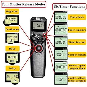 Pixel LCD Wireless Shutter Release Remote Control TW283-DC0 Compatible with Nikon Z8 Z9 D3 D810A D3s D4 D5 D6 D800 D850 D800E D810A D810 D700 D500 D300 D300s D200 F100 F90 F90X F6 F5 N90s D1X D2H