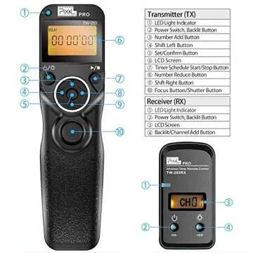Pixel LCD Wireless Shutter Release Remote Control TW283-DC0 Compatible with Nikon Z8 Z9 D3 D810A D3s D4 D5 D6 D800 D850 D800E D810A D810 D700 D500 D300 D300s D200 F100 F90 F90X F6 F5 N90s D1X D2H