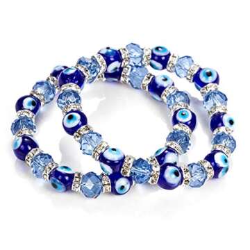 RagBear 2Pcs Beaded Bracelet With Evil Eye Charm Cheap 14K Rose Gold White Yellow Light Blue