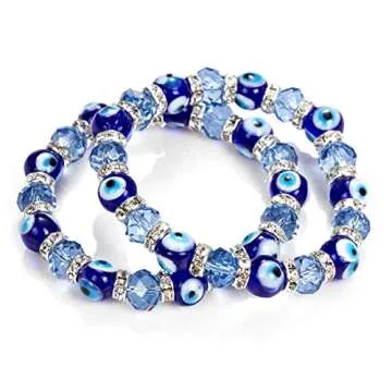 RagBear 2Pcs Beaded Bracelet With Evil Eye Charm Cheap 14K Rose Gold White Yellow Light Blue