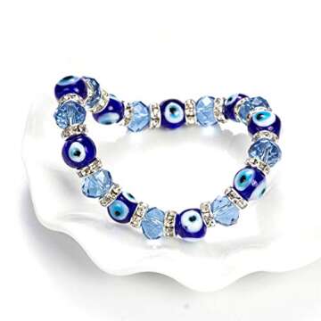 RagBear 2Pcs Beaded Bracelet With Evil Eye Charm Cheap 14K Rose Gold White Yellow Light Blue