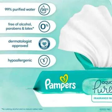 Pampers Baby Wipes Aqua Pure, 99% water-based wipes, Hypoallergenic and Unscented Infant Wipe, 896 T...