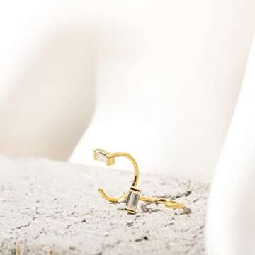 PAVOI 14K Gold Plated 925 Sterling Silver Huggie Half Hoop Earrings | Hypoallergenic Minimalist Tiny Cartilage Earring (Baguette, Yellow Gold)