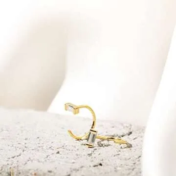 PAVOI 14K Gold Plated 925 Sterling Silver Huggie Half Hoop Earrings | Hypoallergenic Minimalist Tiny Cartilage Earring (Baguette, Yellow Gold)