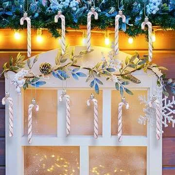 Sotiff Christmas Candy Canes Ornaments Plastic Glitter Candy Cane Christmas Tree Hanging Decorations for Holiday Party Favors (Pink and White,36pcs)