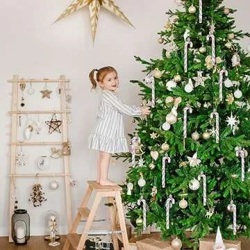 Sotiff Christmas Candy Canes Ornaments Plastic Glitter Candy Cane Christmas Tree Hanging Decorations for Holiday Party Favors (Pink and White,36pcs)