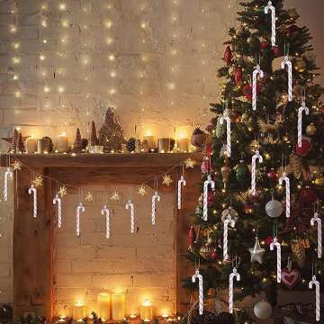 Sotiff Christmas Candy Canes Ornaments Plastic Glitter Candy Cane Christmas Tree Hanging Decorations for Holiday Party Favors (Pink and White,36pcs)