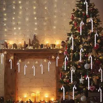 Sotiff Christmas Candy Canes Ornaments Plastic Glitter Candy Cane Christmas Tree Hanging Decorations for Holiday Party Favors (Pink and White,36pcs)