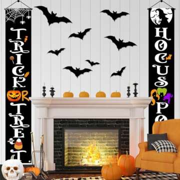 OLANRUN Halloween Decorations Door Banners, 70 Inch Halloween Decor Porch Banner with Trick or Treat...